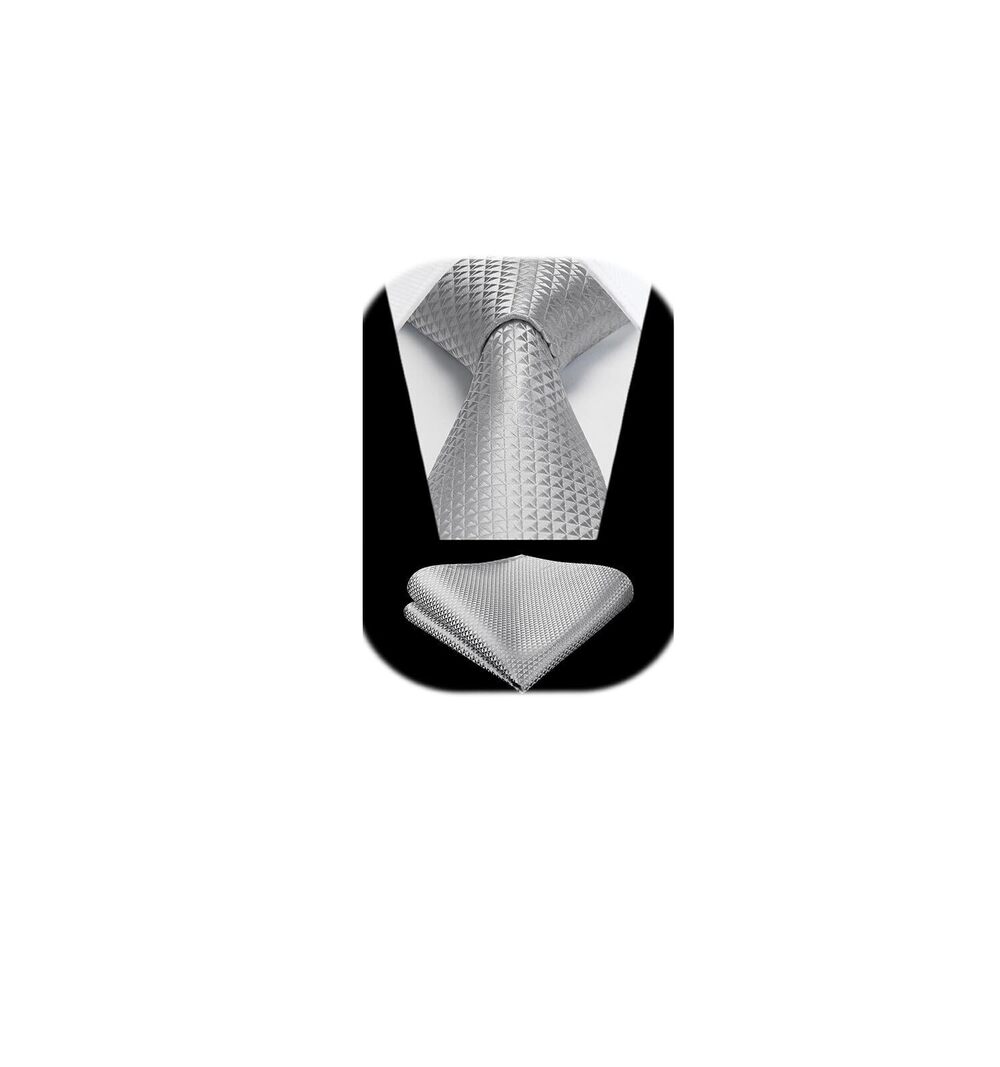 6982 Grey Ties Formal Sliver Ties and Pocket Square Set Heather Grey Silk